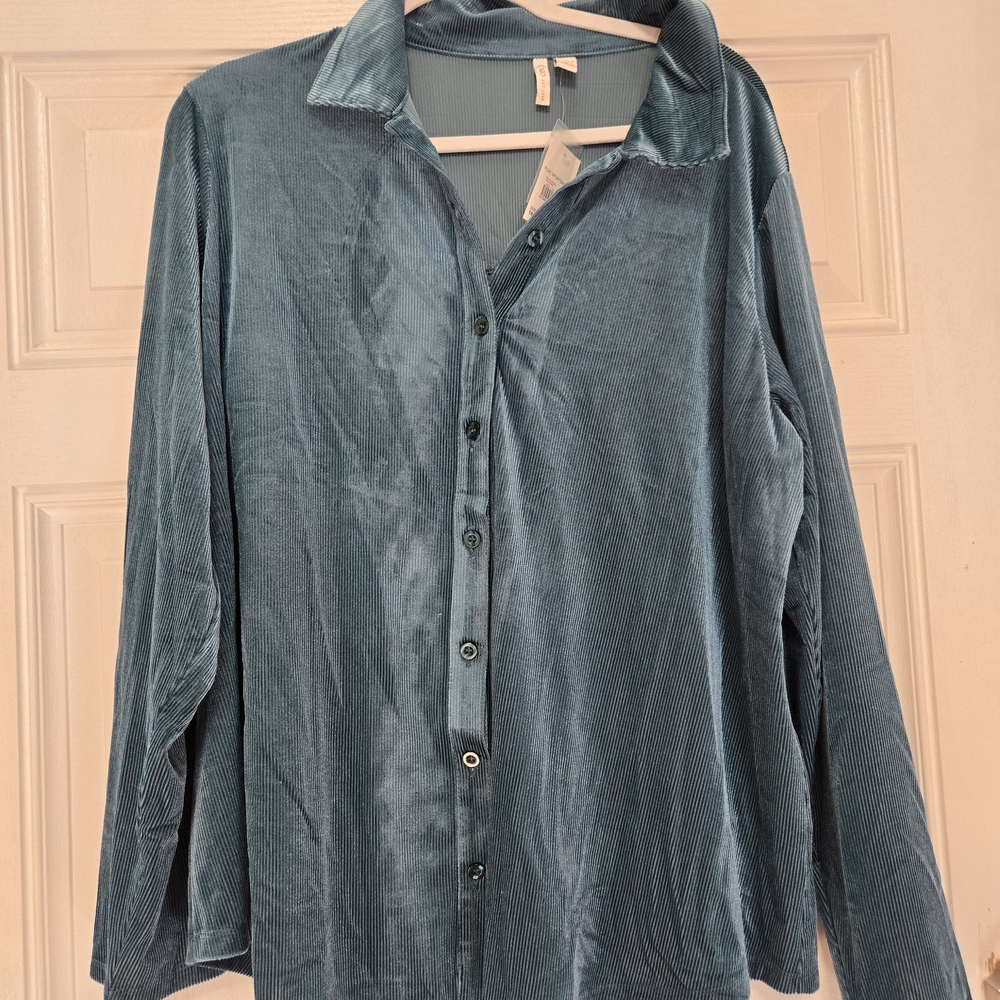 Cato Blue Corduroy Button-Up Blouse